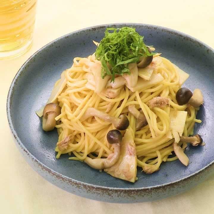 たけのこの食感がアクセント♪ツナとたけのこの和風パスタ